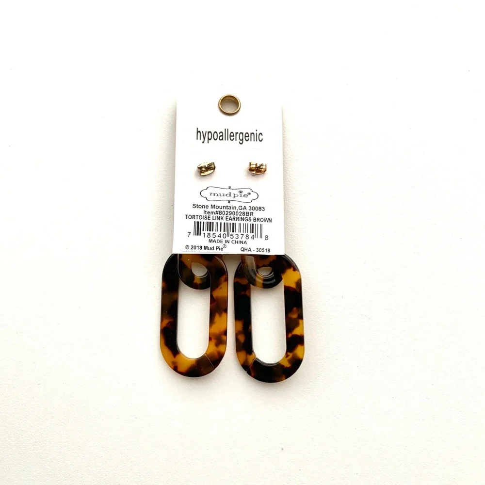 Mud Pie Chain Link Tortoiseshell Earrings